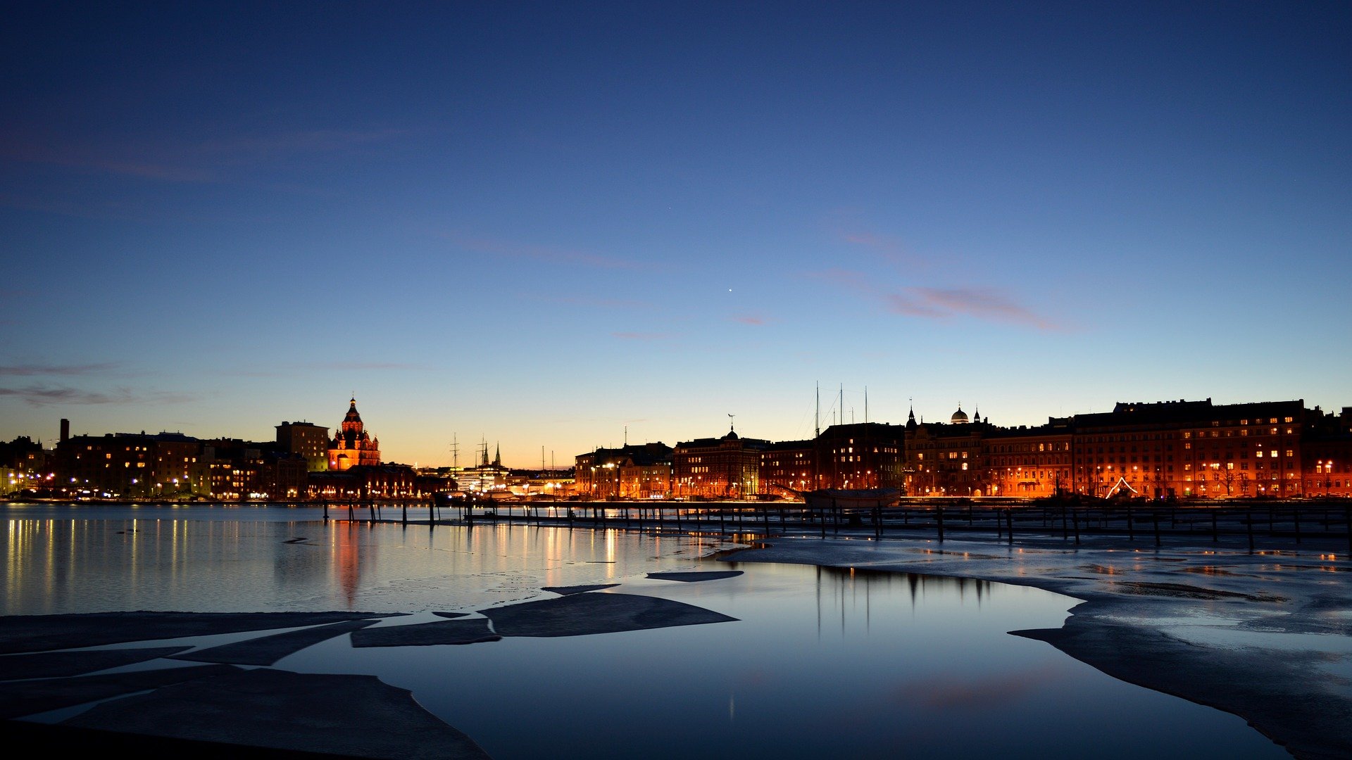 Helsinki city skyline in the evening