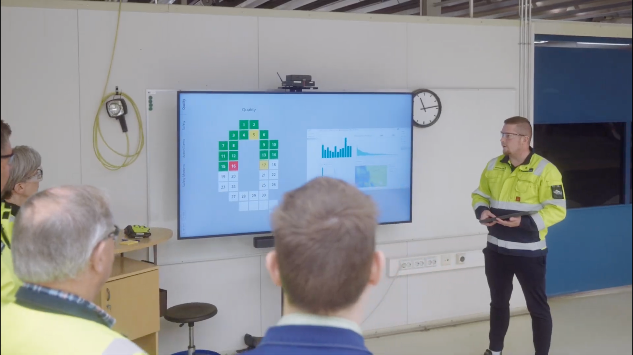 Valmet Automotive team testing the Valotalive Digital Tier Board in a shop floor meeting
