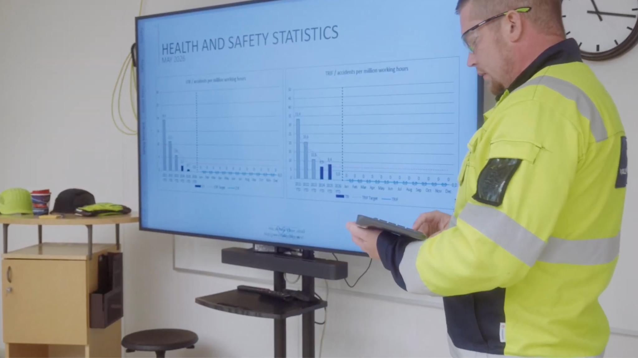Valmet Automotive employee using the interactive Digital Tier Board with a keyboard